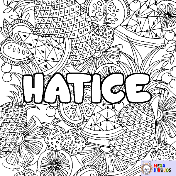 Coloración del nombre HATICE - decorado mandala de frutas