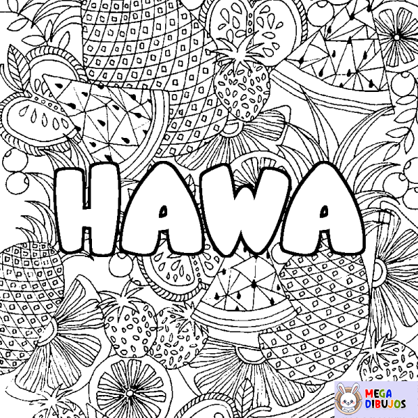 Coloración del nombre HAWA - decorado mandala de frutas