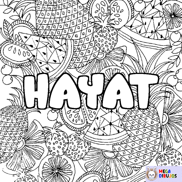 Coloración del nombre HAYAT - decorado mandala de frutas