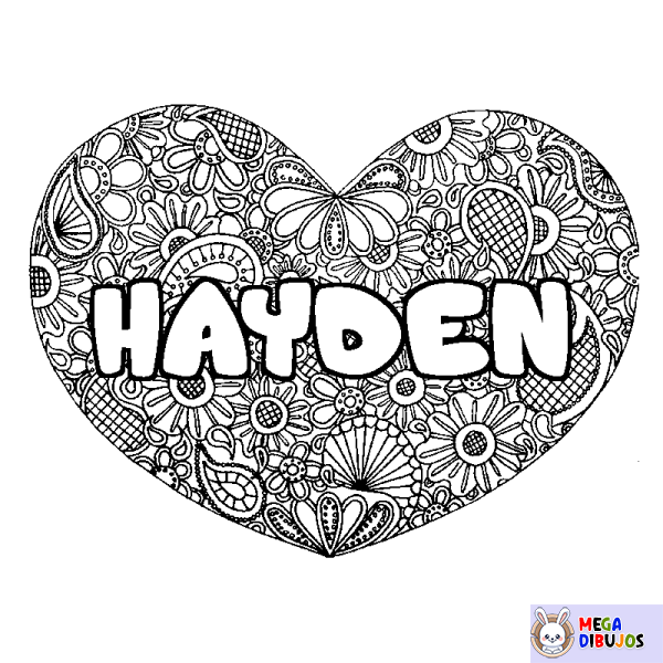 Coloración del nombre HAYDEN - decorado mandala de coraz&oacute;n