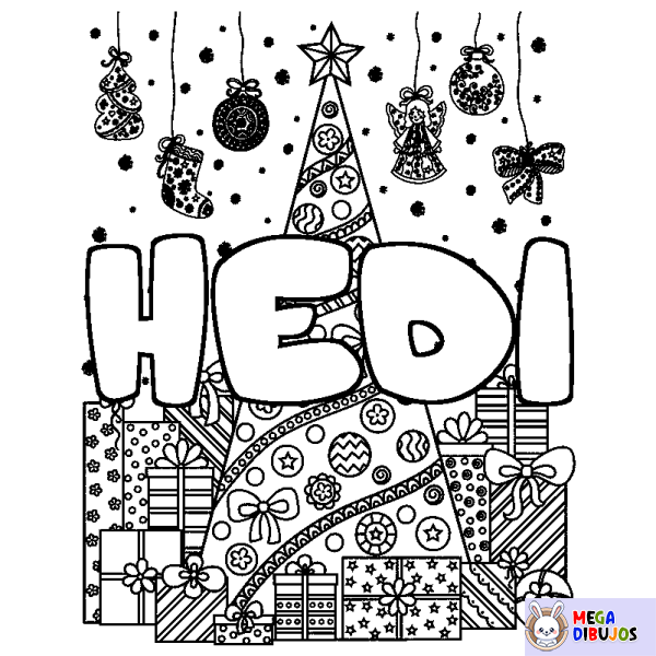 Coloración del nombre HEDI - decorado &aacute;rbol de Navidad y regalos