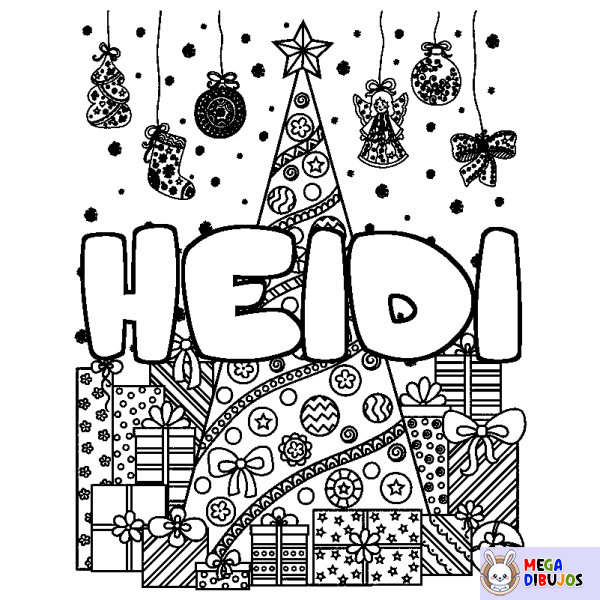 Coloración del nombre HEIDI - decorado &aacute;rbol de Navidad y regalos