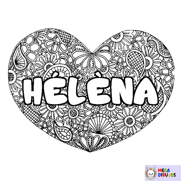 Coloración del nombre H&Eacute;L&Egrave;NA - decorado mandala de coraz&oacute;n