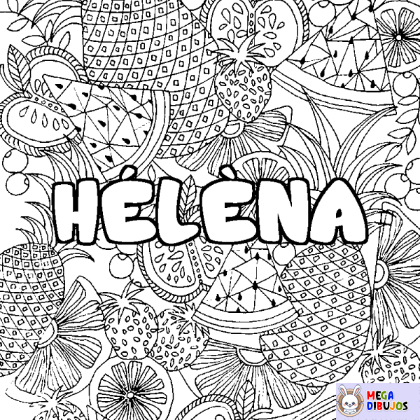 Coloración del nombre H&Eacute;L&Egrave;NA - decorado mandala de frutas