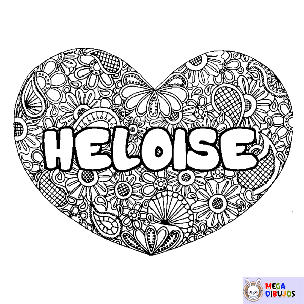 Coloración del nombre HELOISE - decorado mandala de coraz&oacute;n