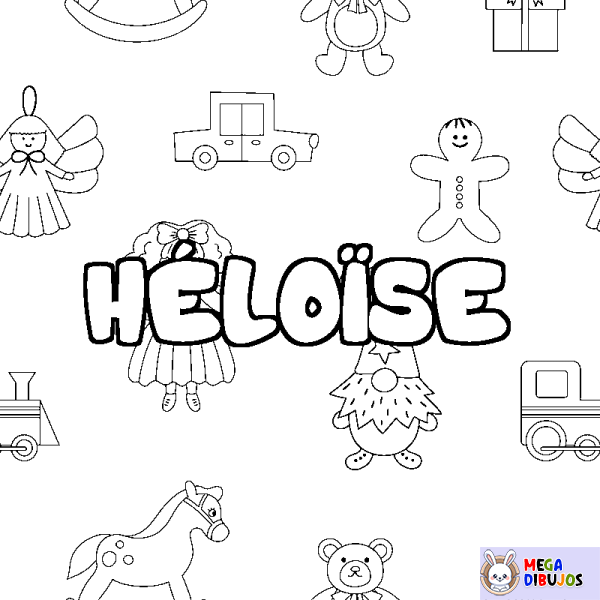 Coloración del nombre H&Eacute;LO&Iuml;SE - decorado juguetes