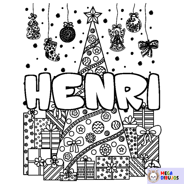 Coloración del nombre HENRI - decorado &aacute;rbol de Navidad y regalos