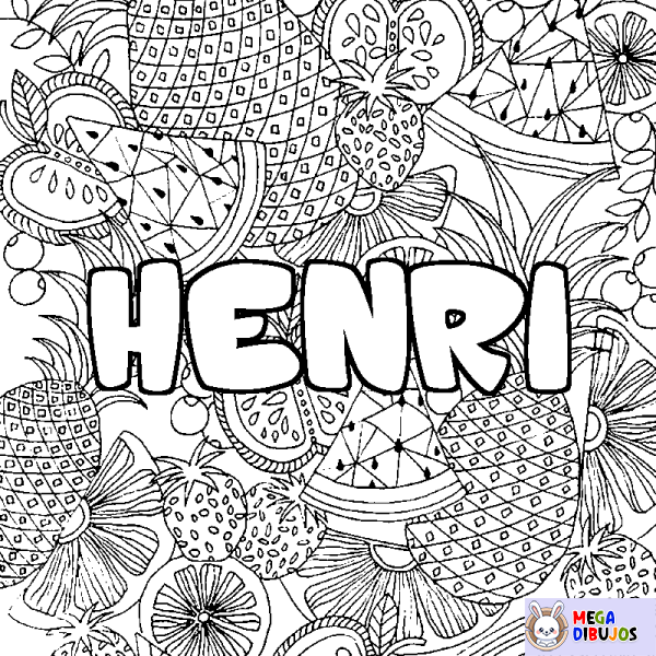 Coloración del nombre HENRI - decorado mandala de frutas