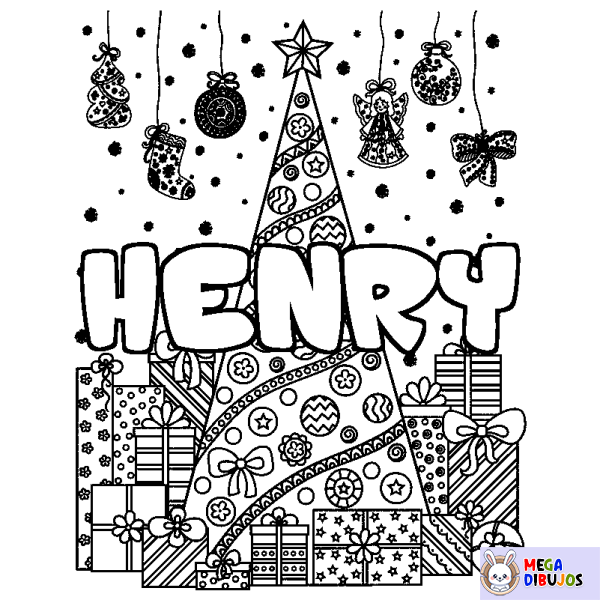 Coloración del nombre HENRY - decorado &aacute;rbol de Navidad y regalos