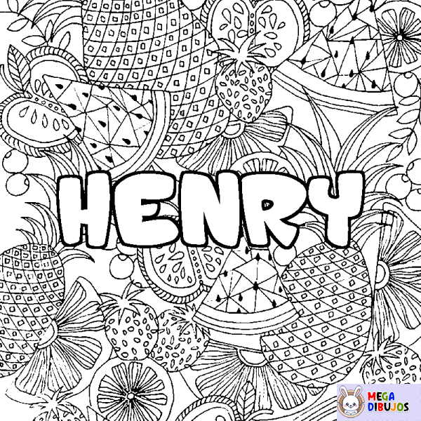 Coloración del nombre HENRY - decorado mandala de frutas