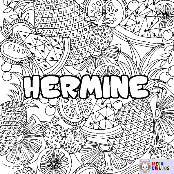 Coloración del nombre HERMINE - decorado mandala de frutas