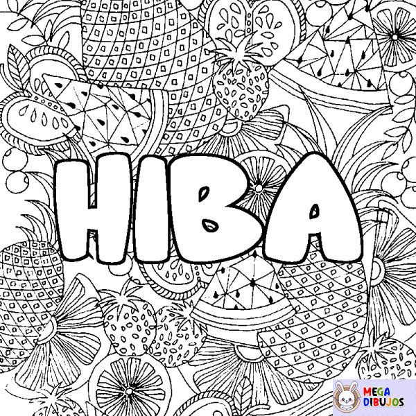 Coloración del nombre HIBA - decorado mandala de frutas