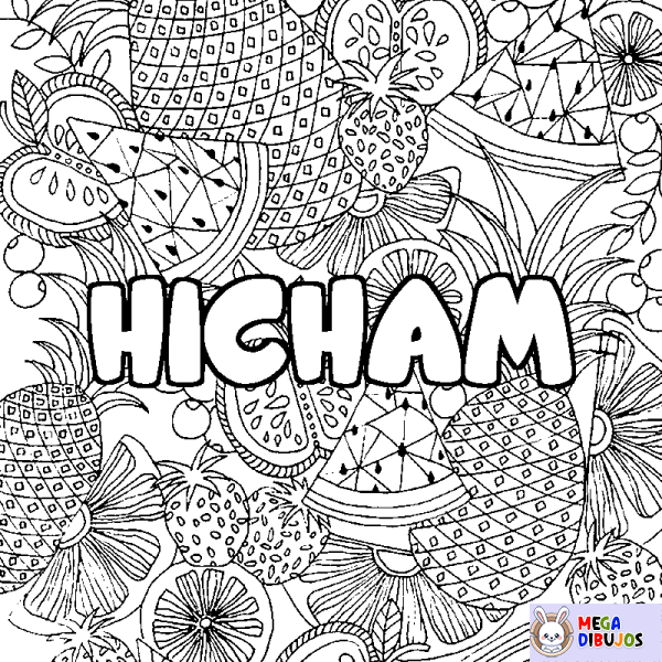 Coloración del nombre HICHAM - decorado mandala de frutas