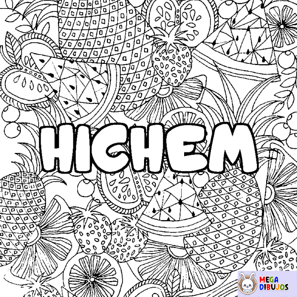 Coloración del nombre HICHEM - decorado mandala de frutas