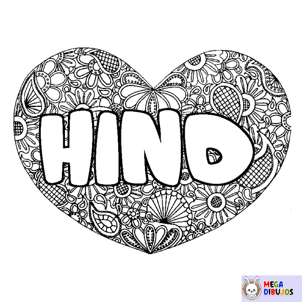 Coloración del nombre HIND - decorado mandala de coraz&oacute;n