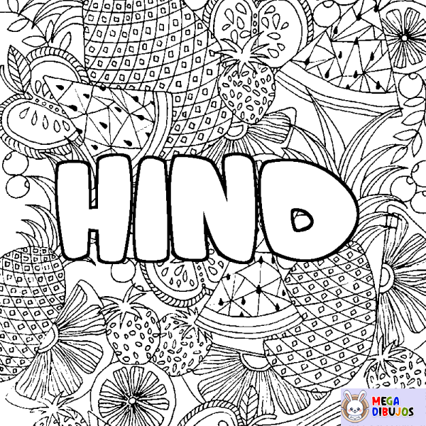 Coloración del nombre HIND - decorado mandala de frutas