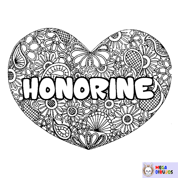 Coloración del nombre HONORINE - decorado mandala de coraz&oacute;n