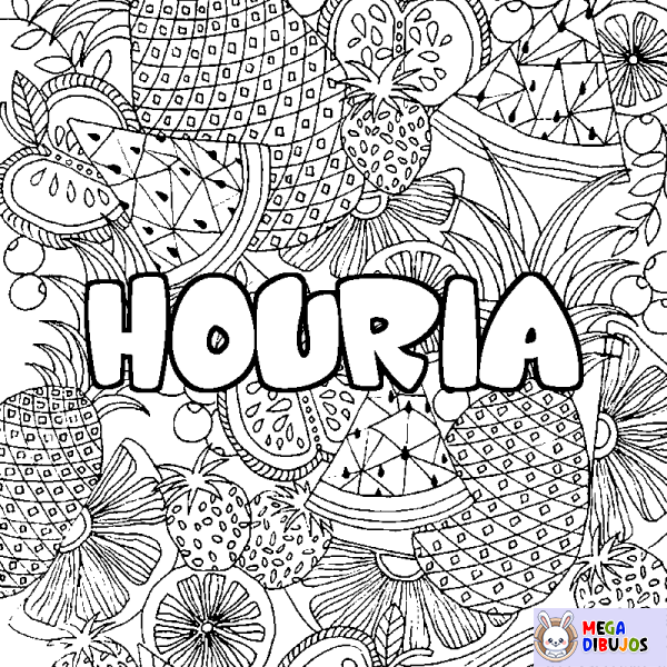 Coloración del nombre HOURIA - decorado mandala de frutas