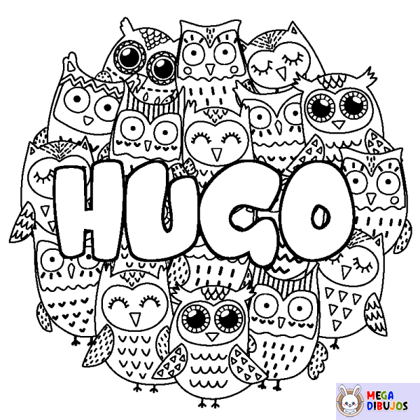 Coloración del nombre HUGO - decorado b&uacute;hos