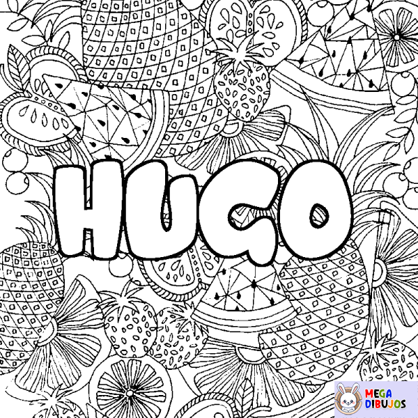 Coloración del nombre HUGO - decorado mandala de frutas