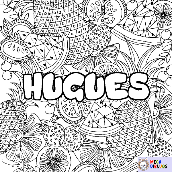 Coloración del nombre HUGUES - decorado mandala de frutas