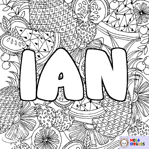 Coloración del nombre IAN - decorado mandala de frutas