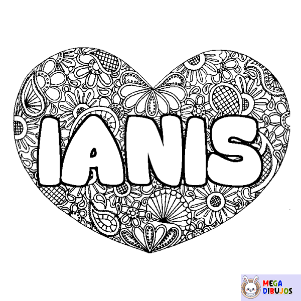 Coloración del nombre IANIS - decorado mandala de coraz&oacute;n