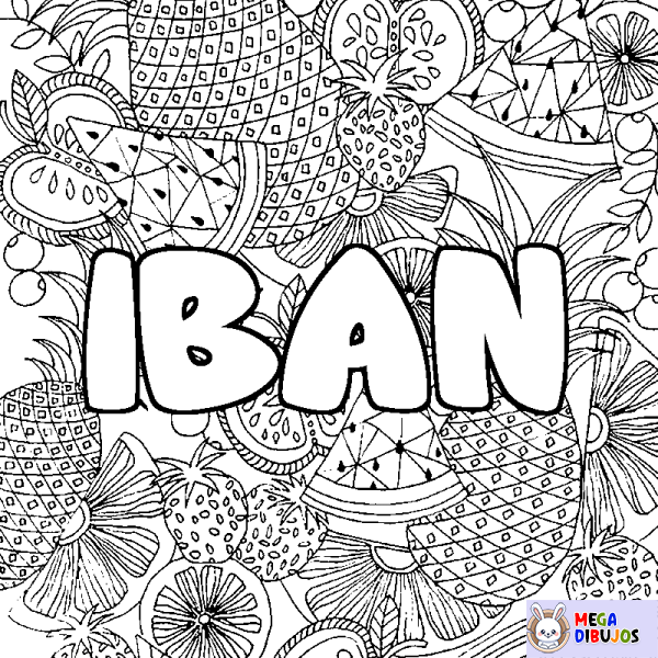 Coloración del nombre IBAN - decorado mandala de frutas