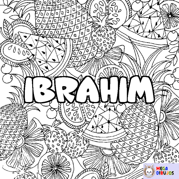 Coloración del nombre IBRAHIM - decorado mandala de frutas