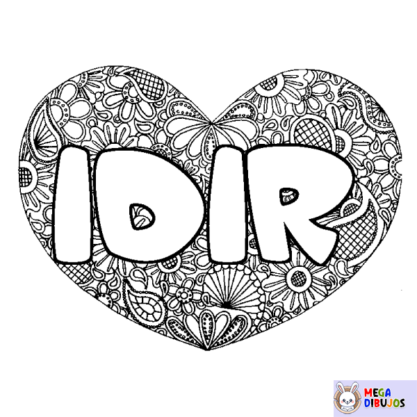 Coloración del nombre IDIR - decorado mandala de coraz&oacute;n