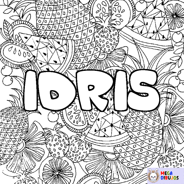 Coloración del nombre IDRIS - decorado mandala de frutas