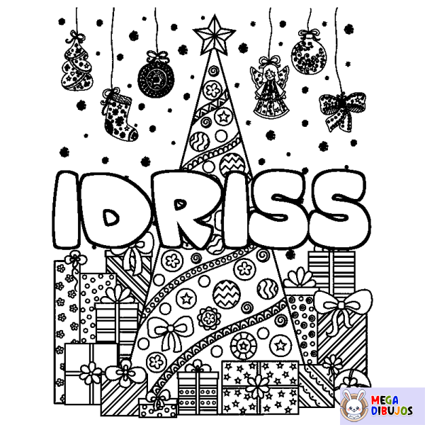 Coloración del nombre IDRISS - decorado &aacute;rbol de Navidad y regalos