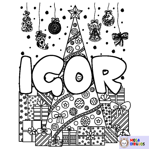 Coloración del nombre IGOR - decorado &aacute;rbol de Navidad y regalos