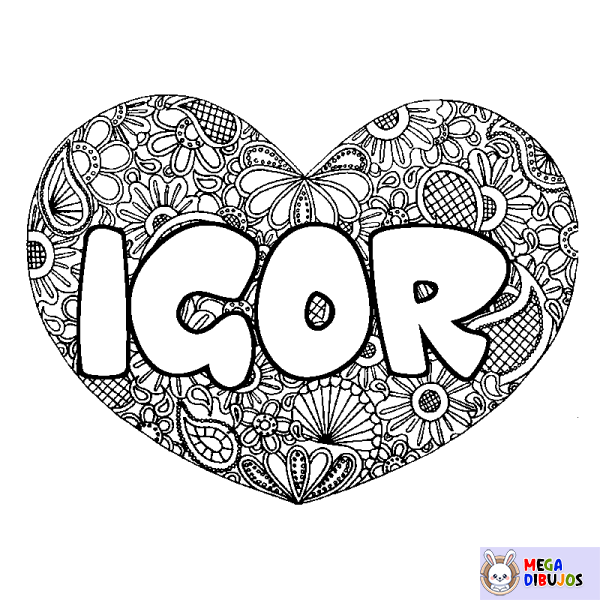 Coloración del nombre IGOR - decorado mandala de coraz&oacute;n