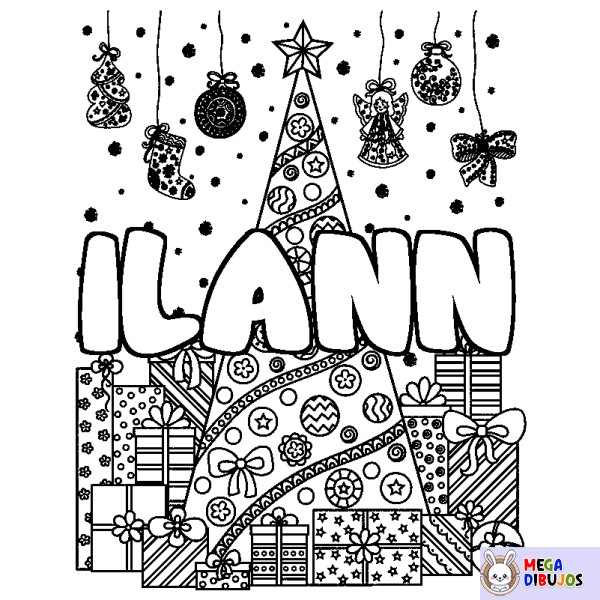 Coloración del nombre ILANN - decorado &aacute;rbol de Navidad y regalos