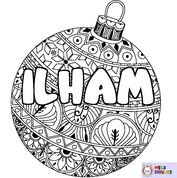 Coloración del nombre ILHAM - decorado bola de Navidad