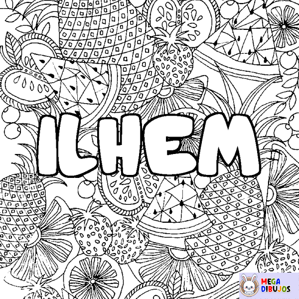 Coloración del nombre ILHEM - decorado mandala de frutas