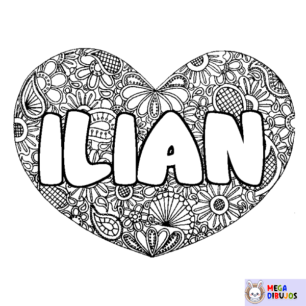 Coloración del nombre ILIAN - decorado mandala de coraz&oacute;n