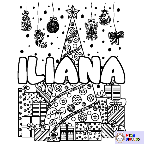 Coloración del nombre ILIANA - decorado &aacute;rbol de Navidad y regalos