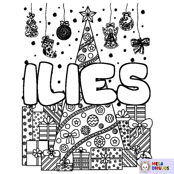 Coloración del nombre ILIES - decorado &aacute;rbol de Navidad y regalos