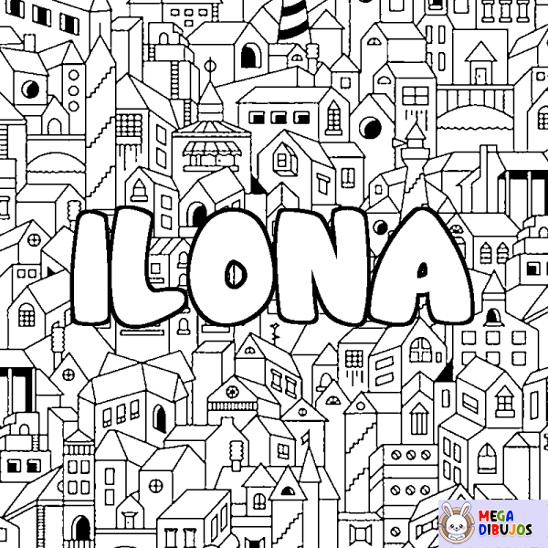 Coloración del nombre ILONA - decorado ciudad