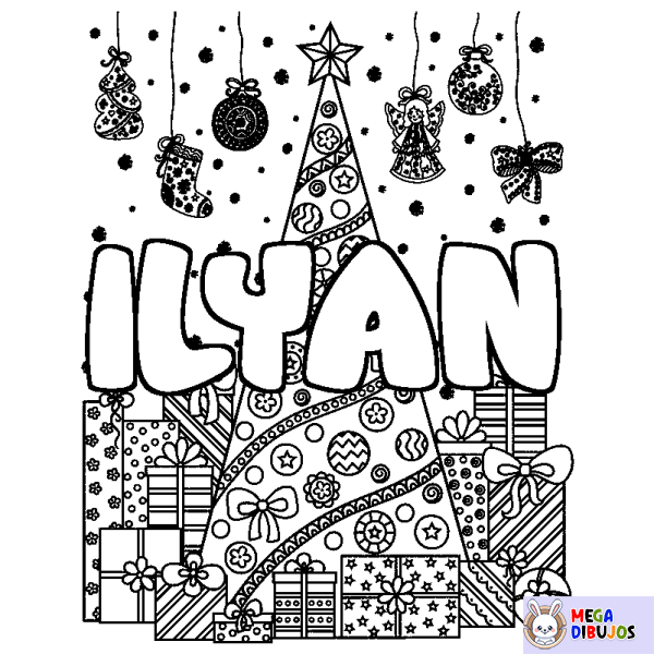 Coloración del nombre ILYAN - decorado &aacute;rbol de Navidad y regalos