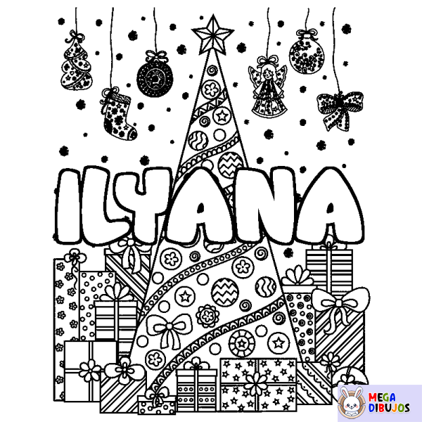 Coloración del nombre ILYANA - decorado &aacute;rbol de Navidad y regalos