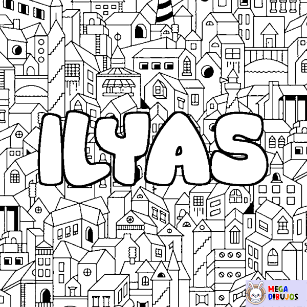 Coloración del nombre ILYAS - decorado ciudad