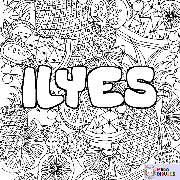 Coloración del nombre ILYES - decorado mandala de frutas