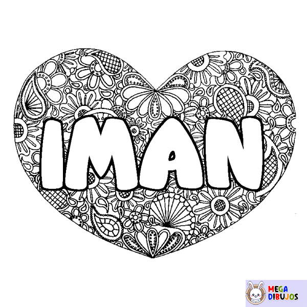 Coloración del nombre IMAN - decorado mandala de coraz&oacute;n