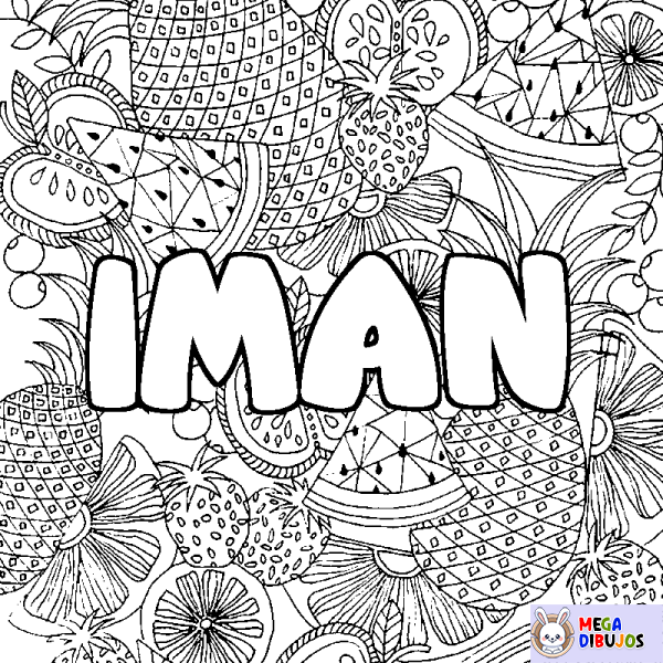 Coloración del nombre IMAN - decorado mandala de frutas