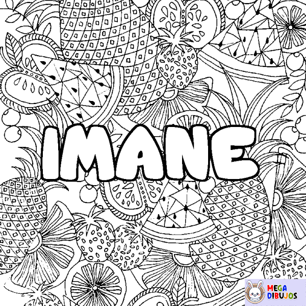 Coloración del nombre IMANE - decorado mandala de frutas