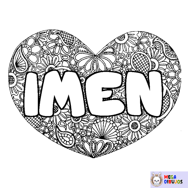 Coloración del nombre IMEN - decorado mandala de coraz&oacute;n