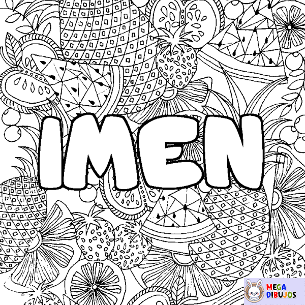 Coloración del nombre IMEN - decorado mandala de frutas